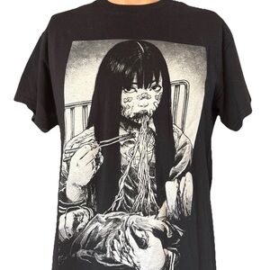 Mako Anime Shirt Black Front Graphic Noodles Cotton Shirt Size Medium